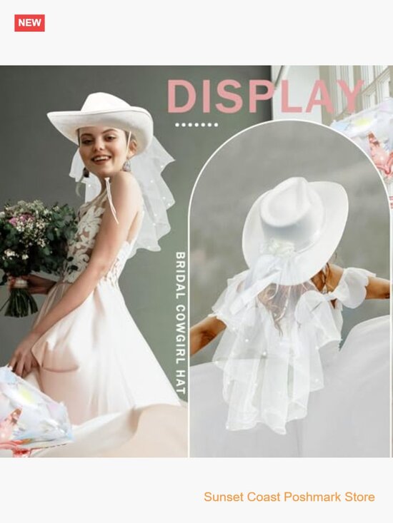 Bride Cowgirl Hat with Veil and Diamond Ring Balloon 2 Pieces White Cowboy Hat main image 4